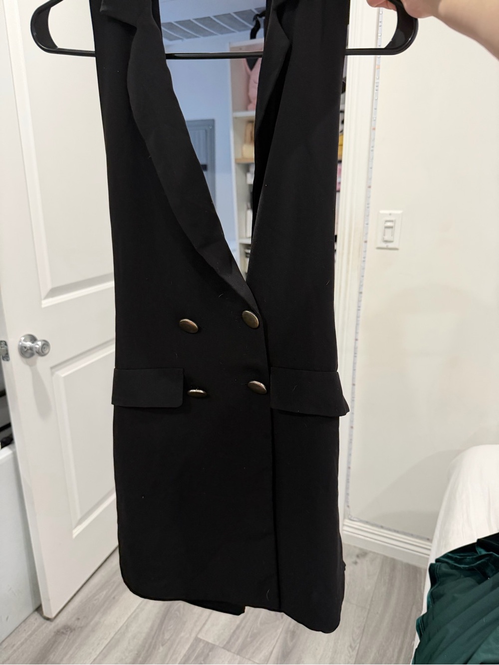 Zara Black Sleeveless Blazer Dress with Gold Buttons